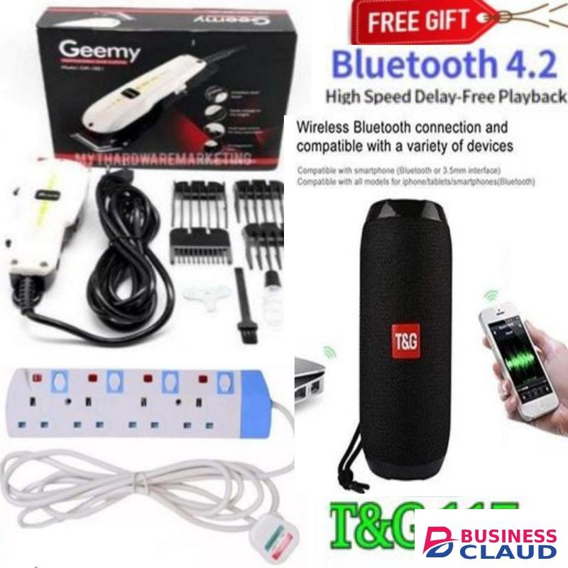 Geemy BEST SHAVER FOR KINYOZI// GOOD SHAVING MACHINE // Electric Hair Clipper Barbering Machine - Kinyozi / Electric Hair Trimmer Barbering Machine - Kinyozi + 4 way power extension + Bluetooth Wireless speaker