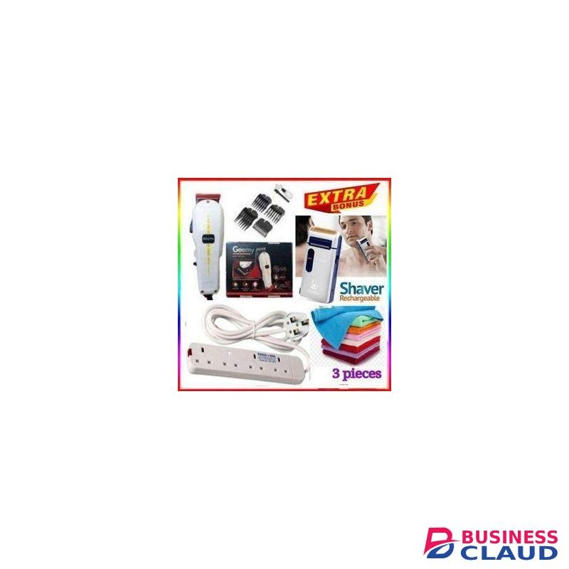 Geemy GOOD AFFORDABLE BARBER SHAVING MACHINE-KINYOZI + FREE 4 WAY POWER EXTENSION & FACE TOWELS – FOR BUSINESS + Rechargeable Cordless Smoother