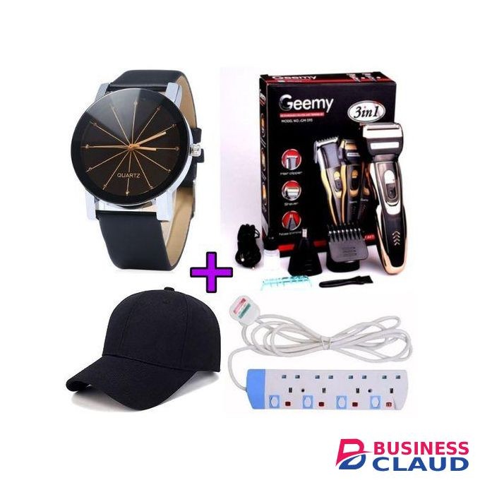 Geemy 3in1 Rechargeable Hair Shaving Machine Smoother,Clipper,Nose Trimmer+Cap+Watch+4Way Extension