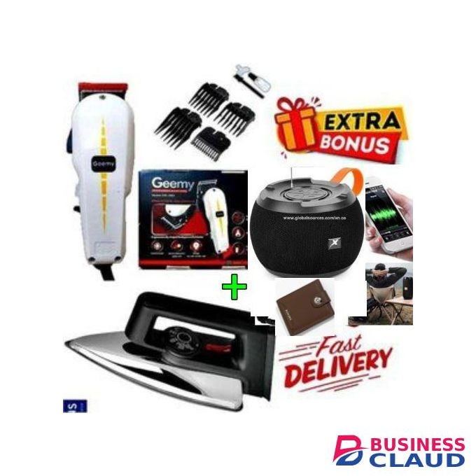 Geemy BEST SHAVER// Professional Barbering Hair Shaving Machine-Kinyozi + Free Best Bluetooth Speaker + Wallet+ Iron box for your clothes