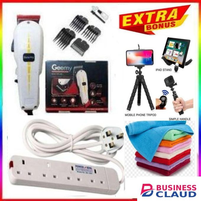 Geemy BEST AFFORDABLE BARBER SHAVING MACHINE-KINYOZI + FREE 4 WAY POWER EXTENSION & FACE TOWELS – FOR BUSINESS + TRIPOD STAND AND PHONE CAMERA REMOTE CONTROL