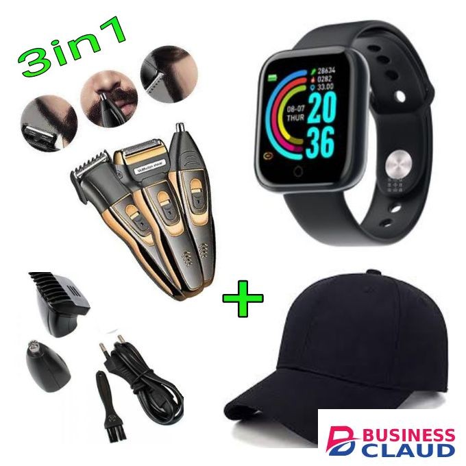 Geemy 3in1 Rechargeable Hair Clipper+ Smart Watch +Cap