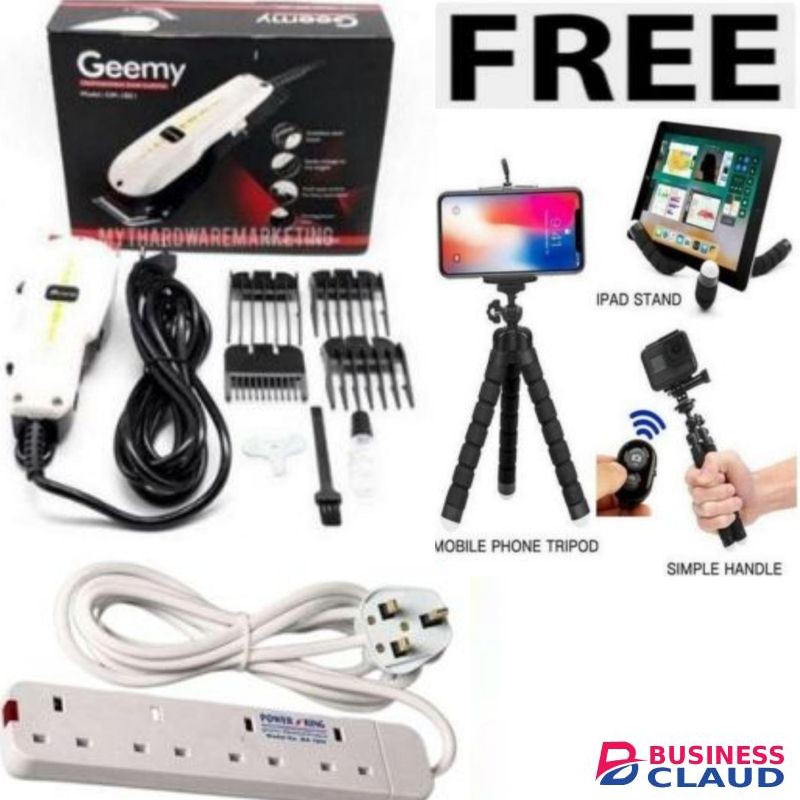 Geemy BEST ELECTRIC SHAVER FOR KINYOZI BUSINESS AND SALON PROFESSIONAL HAIR SHAVING ELECTRIC HAIR KINYOZI MACHINE +TRIPOD STAND AND CAMERA CONTROLLER AND 4 WAY POWER EXTENSION