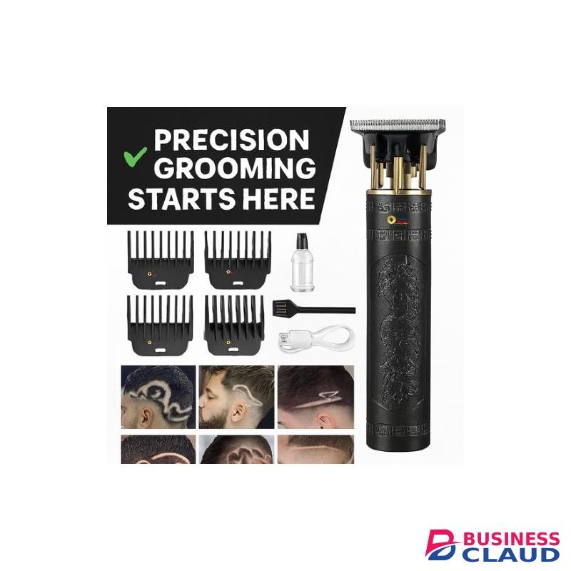 Dragon-Engraved Hair Trimmer Set – Precision Grooming Tool for Creative Hair Designs - USB Rechargeable Shaving Machine + 4 Comb Guides - Black