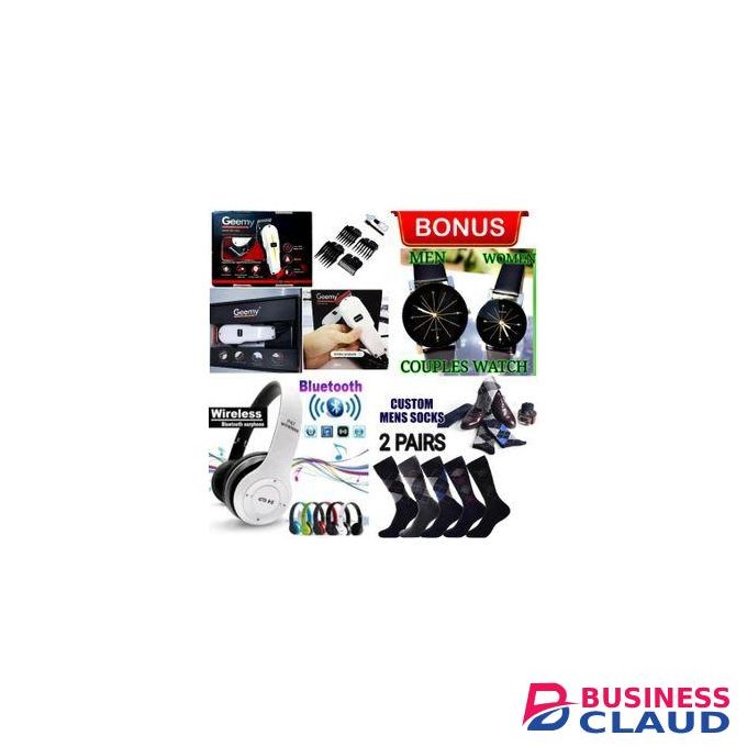 Geemy PROFESSIONAL HAIR & BEARD SHAVING MACHINE ELECTRIC HAIR SHAVER AND BEARD TRIMMER BARBERING KINYOZI SHAVING MACHINE FOR MEN, STUDENTS AND GENTLEMEN HAIR SHAVER KINYOZI MACHINE // HAIR REMOVAL + HAND COUPLE WATCHES , SOCKS & BLUETOOTH WIRELESS HEADPHO