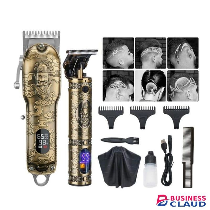 2pcs/Set Kinyozi Professional Hair Clippers/Shaver Set, Cordless Portable Electric Shaver Trimmer With LED Display Hair Cutting Machine For men - Rose Gold and Silver