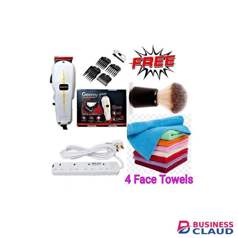 Geemy Affordable Barber Shaving Machine-Kinyozi + Free 4 Way Power Extension & 4 Face Towels + After Shaving Brush