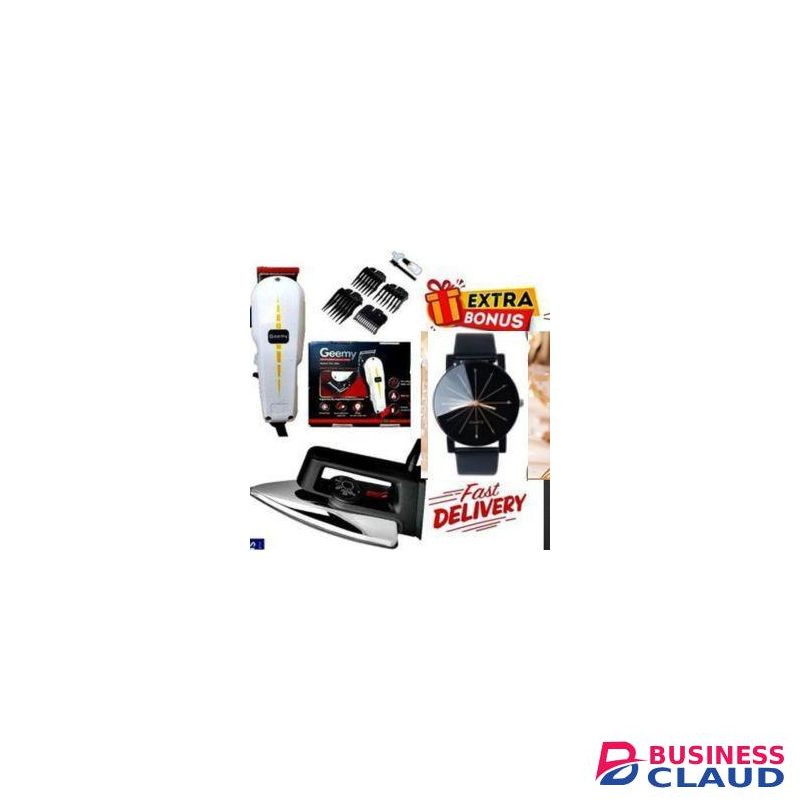 Geemy ELECTRIC Professional HAIR Clipper SHAVER / Beard Trimmer- Shaving MACHINE-KINYOZI + GIFTS ELECTRIC IRONING BOX // IRONBOX 1000W & LUXURY WATCHES