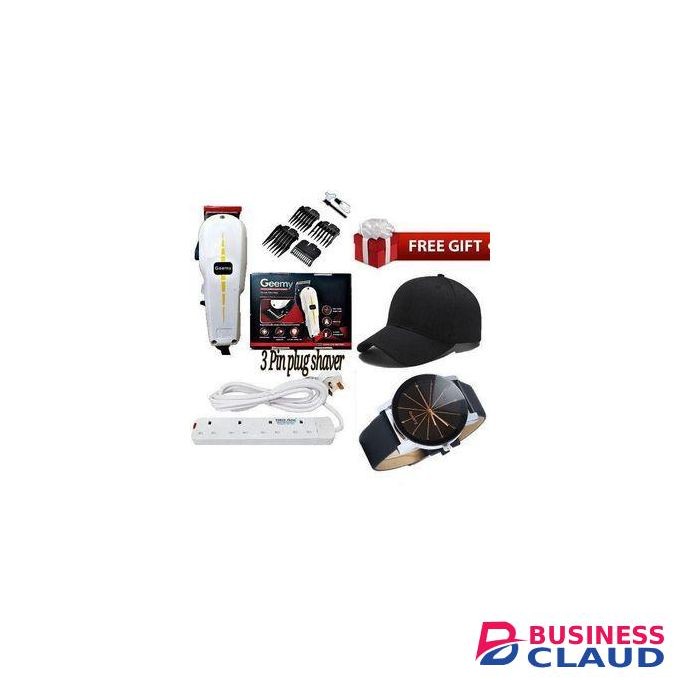 Geemy BEST SHAVER // BEST ELECTRIC SHAVER / PROFESSIONAL KINYOZI SHOP HAIR SHAVING MACHINE(HAIRCUT) TRIMMER- KINYOZI + FREE 4 WAY POWER EXTENSION CABLE WATCH & CAP