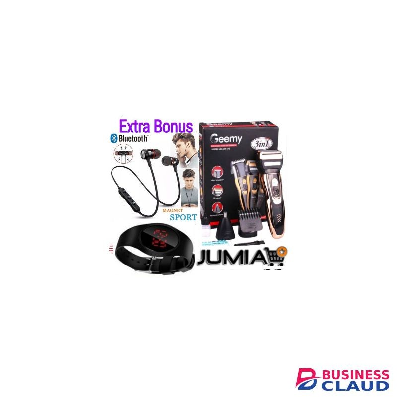 Geemy 3 In 1 Rechargeable Hair Shaver Machine Black + GIFTS