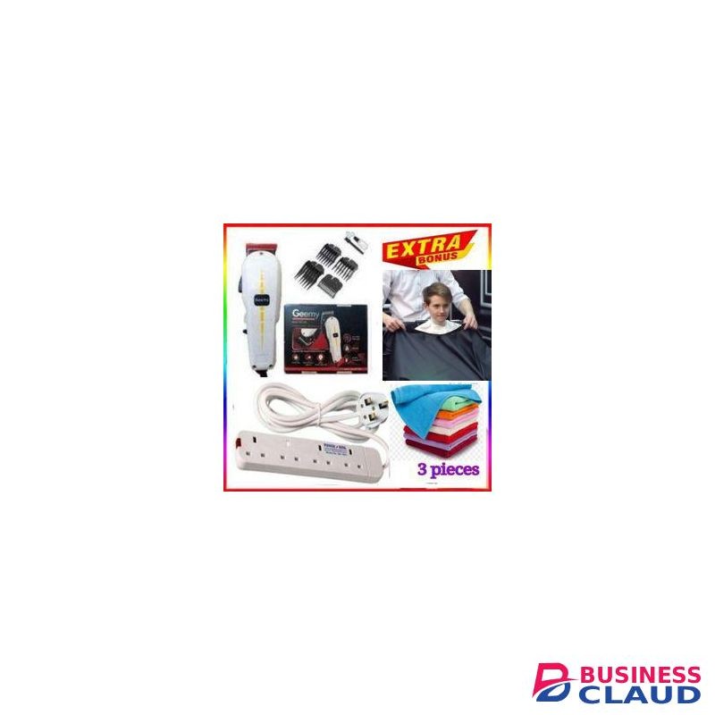 Power King 4 WAY EXTENSION LONG CORD WITH FUSED PLUG + ORIGINAL ELECTRIC BARBERING MACHINE KINYOZI - CLEAN CUTS FOR HAIR AND BEARD 3 FACE TOWELS +SHAVING GOWN