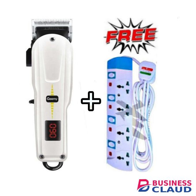 Geemy Rechargeable Cordless Shaving Machine With Indicator + 5 Way Power Extension Cable