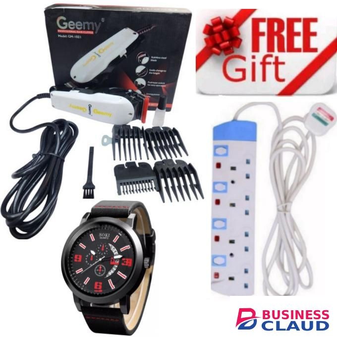Geemy Top Rated Professional Hair Shaving Machine Clipper with Adjustable Blades For Homes / Personal Grooming For For DIY haircuts, beard trimming, and body grooming+ Extra Bonus 4-WAY POWER Extension & LUXURIOUS Watch & BRACELETS