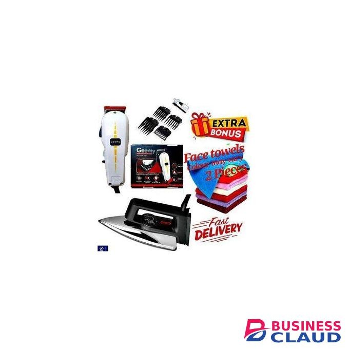 Geemy Affordable Barber Shaving Machine-Kinyozi // Shaver // Kinyozi // Best Kinyozi // ELECTRIC Professional HAIR Clipper SHAVER / Beard Trimmer- Shaving MACHINE-KINYOZI + GIFTS ELECTRIC IRONING BOX // IRONBOX 1000W & 2 Pieces Face Towels