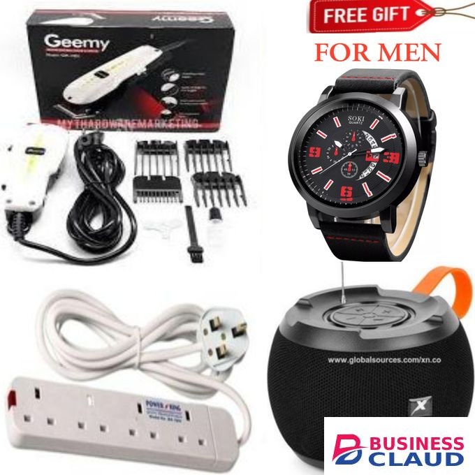 Geemy Multi-Use Kinyozi Shaving Machine – Perfect for Home Haircuts & Barbershops + Free Power Extension & C15 BLUETOOTH SPEAKER + WATCH