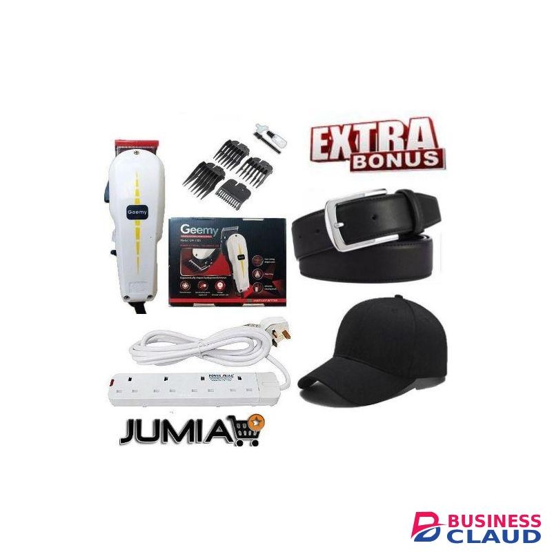 Geemy ELECTRIC SHAVER FOR ALL HAIR TYPES // Professional Hair/Shaving Machine-Kinyozi & Mo GIFTS (Red Cap , 4-Way Power Extension Cable & Belt)