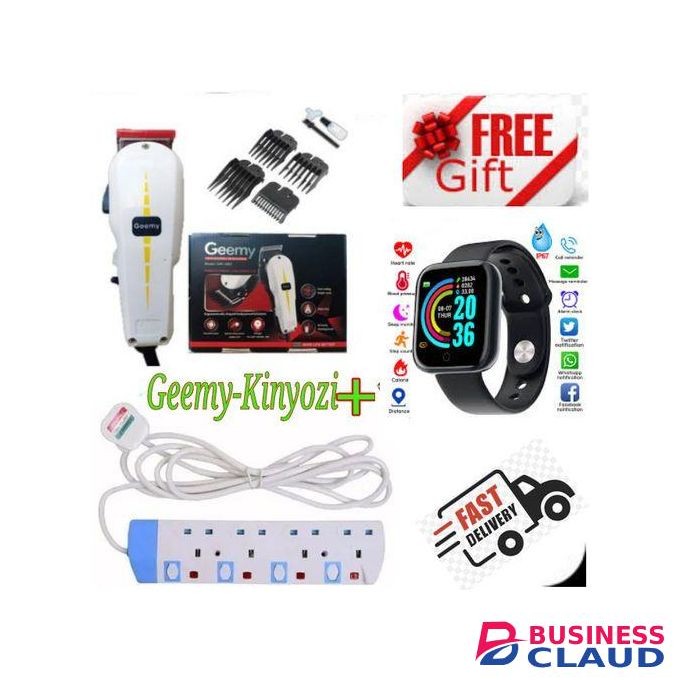 Geemy Affordable Professional Hair Shaving Machine- Kinyozi + Bonus Bluetooth S & Best 4 Way Power Extension Cable mart