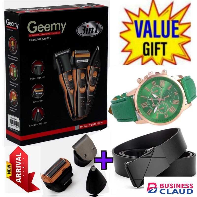 Geemy Affordable Barber Shaving Machine-Kinyozi // Shaver // Kinyozi // Best Kinyozi // BEST Rechargeable Smoother Hair Shaving Machine, Shaver- 3 In 1 FOR KINYOZI BUSINESS +Watch +Belt