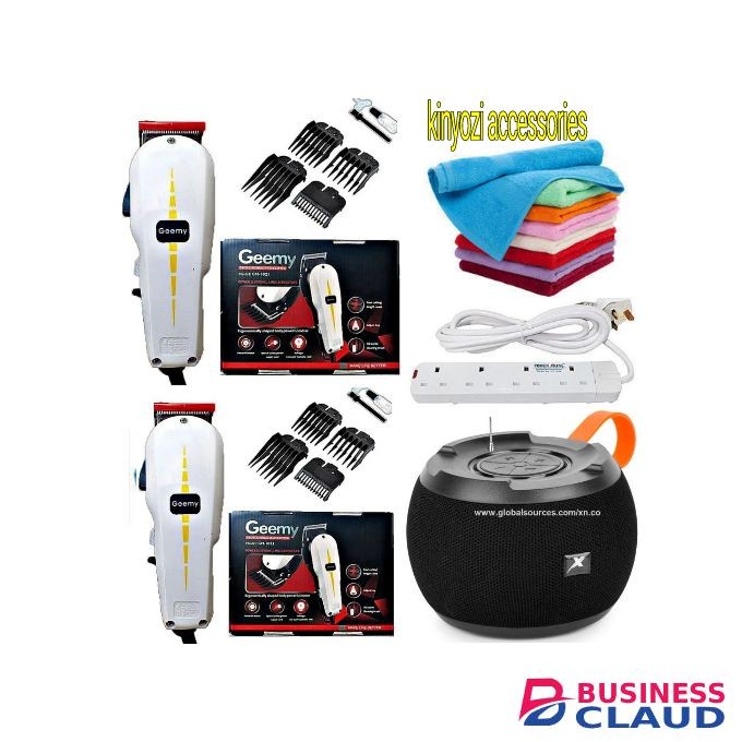Geemy 2 Professional Hair Shaving Machine/kinyozi + Free Bluetooth speaker,4 Way power extension cable & 4 pieces Face Towels