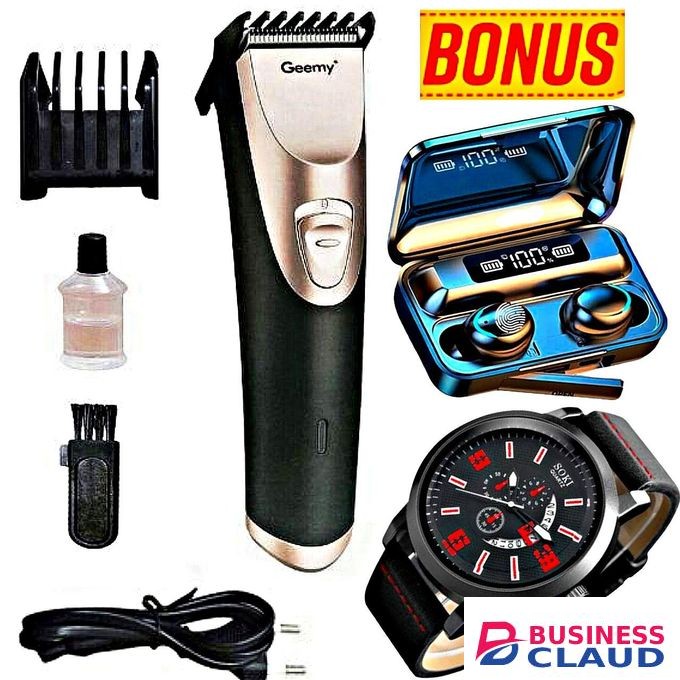 Geemy Rechargeable Personal Shaving Machine // TWS Bluetooth Earbuds // Quartz Men Fashioned Watch