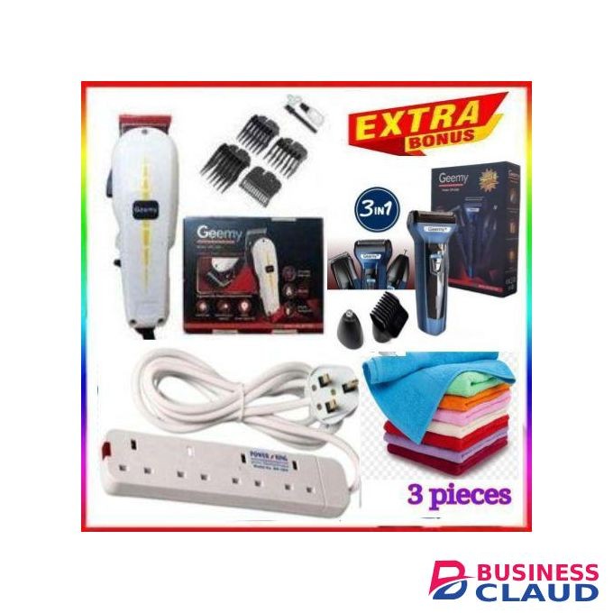 Geemy 4 WAY POWER EXTENSION + AFFORDABLE BARBER SHAVING MACHINE-KINYOZI + & FACE TOWELS – FOR BUSINESS