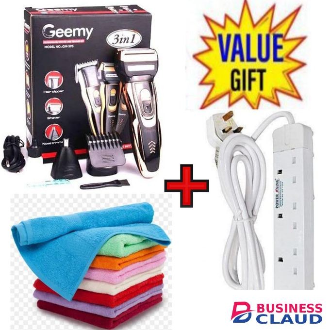 Geemy BEST Rechargeable Smoother Hair Shaving Machine, Shaver- 3 In 1 FOR KINYOZI BUSINESS +Face Towels +4 Way Power Extension