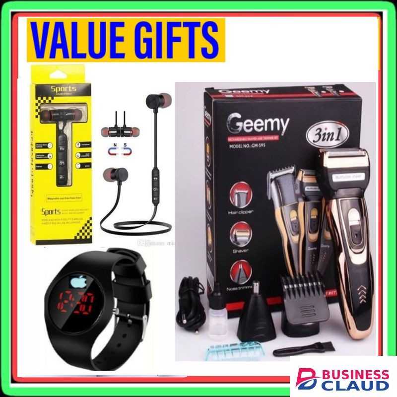 Geemy 3 In 1 Rechargeable Hair Shaving Machine Black + GIFTS