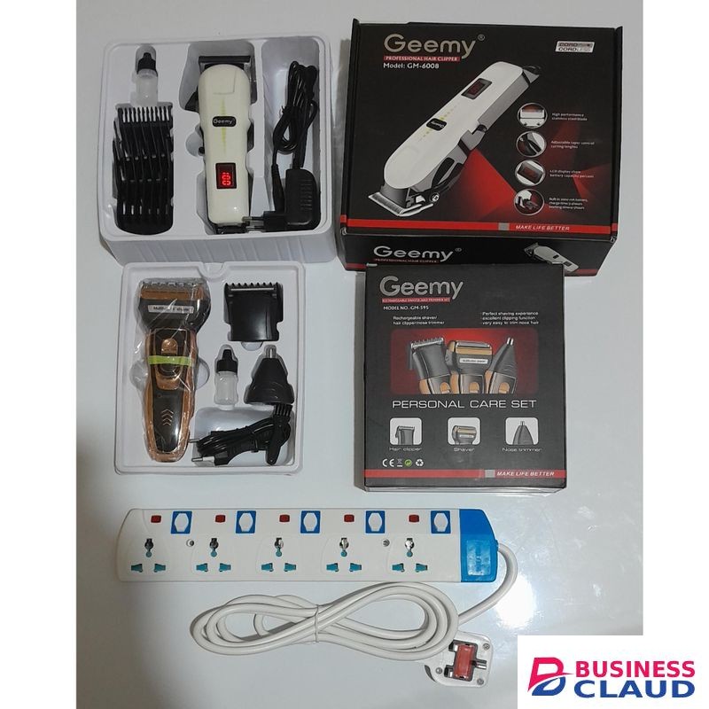 Geemy Rechargeable Cordless Shaving Machine With Indicator + 3 in 1 SMOOTHER + 4 WAY POWER EXTENSION