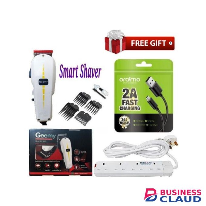 Geemy Smart Business Corded Shaving Machine-Kinyozi + Free 4 Way Power Extension Cable & Charging Cable
