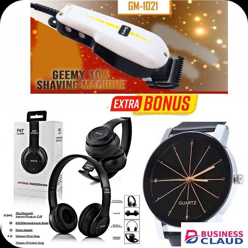 Geemy Durable Electric Hair Clipper - Kinyozi Built // Electric Trimmer - Kinyozi Professional Electric Hair Clipper - Kinyozi Edition HAIR - BEARD SHAVING MACHINE + EXTRA BONUS P47 BLUETOOYH WIRELESS HEADPHONES & WRIST WEB WATCH