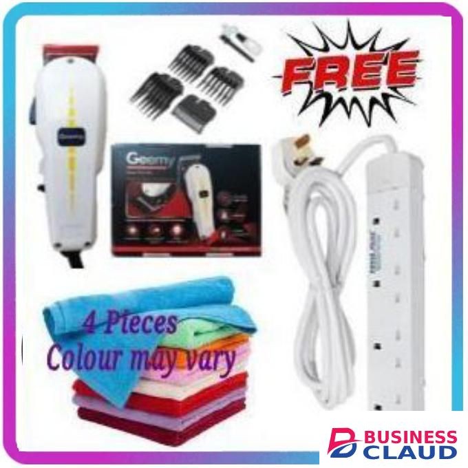 Geemy BIG CUTZ Electric Barber Shaving Machine-Kinyozi+ 4 Way Power Extension Cable & 4 Face Towels