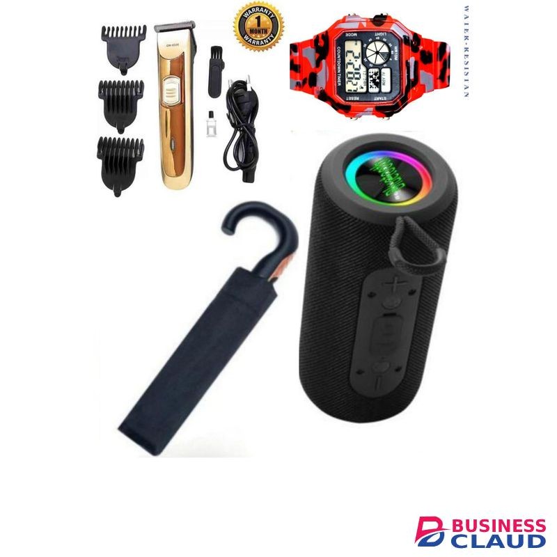 Geemy Reachable Hair Trimmer Clipper Shaving Machine+ watch water resistant+ Umbrela+ speaker