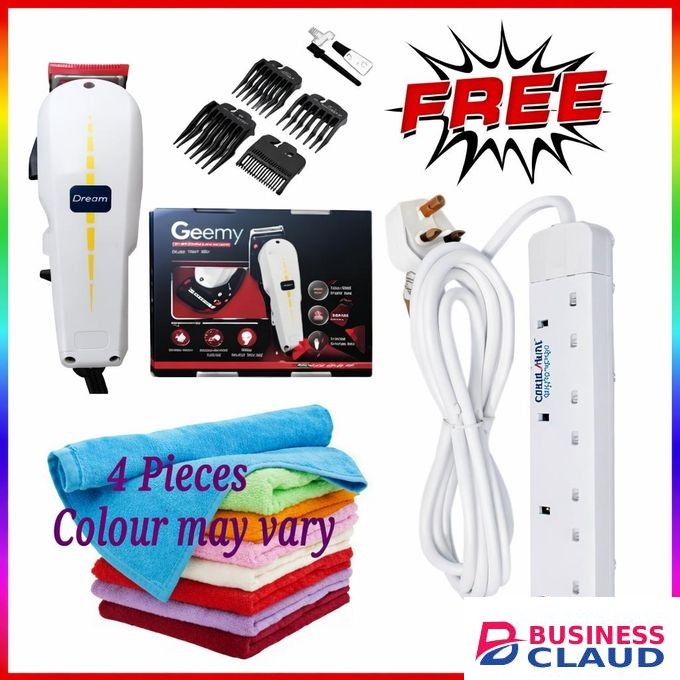 Geemy BUSINESS GRADE ELECTRIC SHAVING MACHINE – RELIABLE KINYOZI FOR SALON & KINYOZI SHOPS + 4 way power extension and face towels