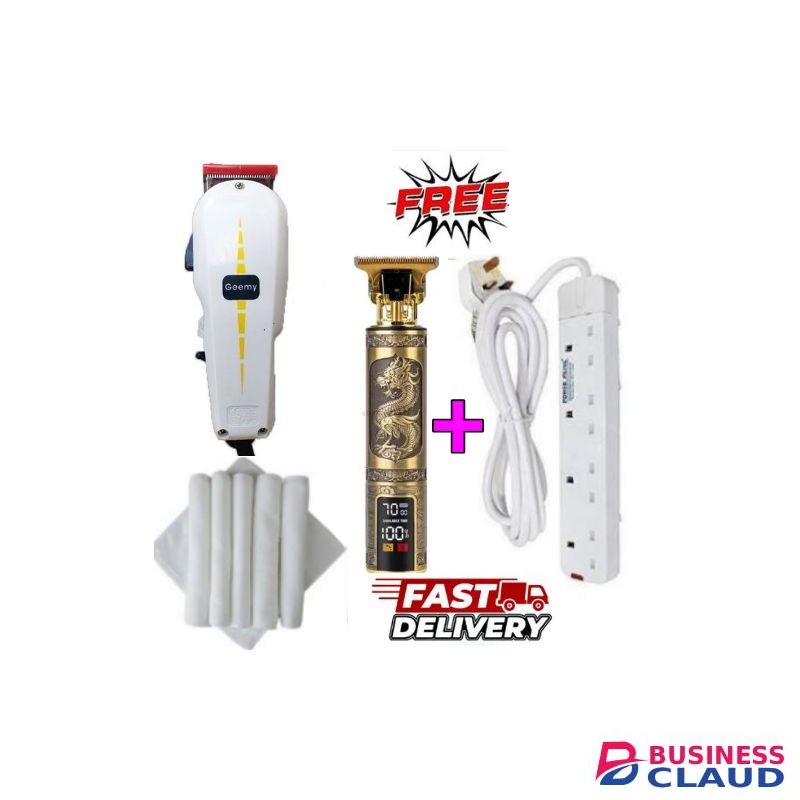 Geemy Professional Shaving Machine Corded Clippe& Corded Trimmer for Home Haircutting & with Guide Combs + Free percentage Display Cut Trimmer & Best 4 Way Power Extension Cable & 4 Face Towels