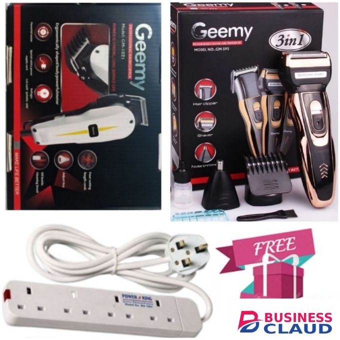 Geemy Professional Balding Hair Shaving Machine Kinyozi Beard Trimmer+ GIFTS Rechargeable Hair Shaver And Beard Trimmer & 4-WAY POWER EXTENSION CABLE SOCKET