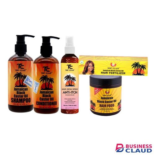 Top Class Hair Care 5 in 1 Package: Hair Shampoo, Hair Conditioner, Hair Anti-Itch Spray, Hair Fertilizer and Hair food
