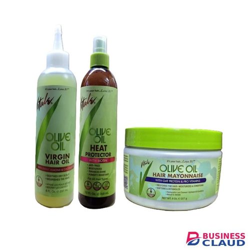 Vitale Olive Oil 3 piece Combo Hair Care: Vrgin Hair Oil 237ml,Heat Protector 355ml and Hair Mayonnaise 227g