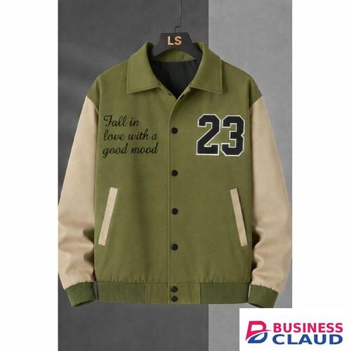 Classic Contrast Varsity Jacket with Polo-Style Collar