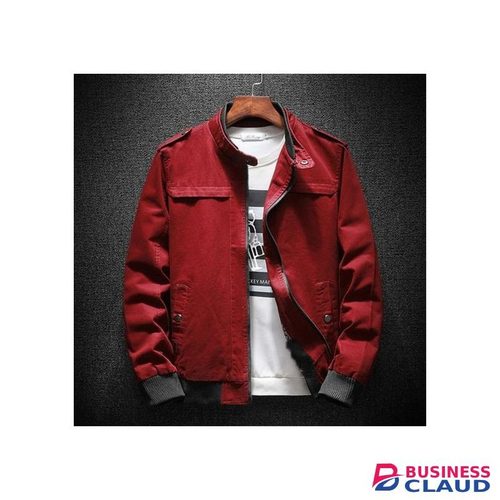 Red Collar Stand Bomber Jacket Without T-shirt