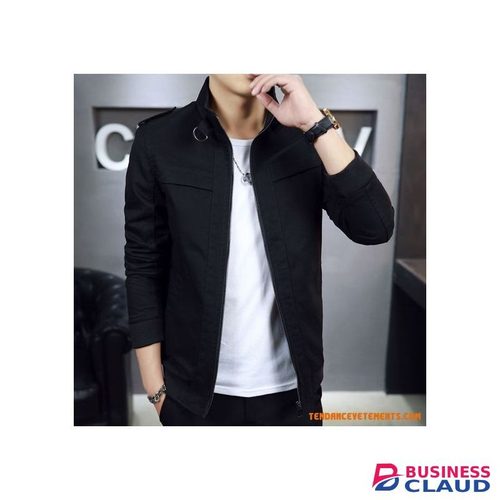 Black Collar Stand Bomber Jacket Without T-Shirt