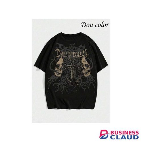 Men's Fashion Thick Skull Style Printed T-shirt Black-XL