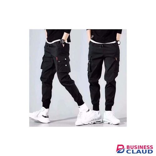 Men Trousers Pants Casual Joggers Black-XL