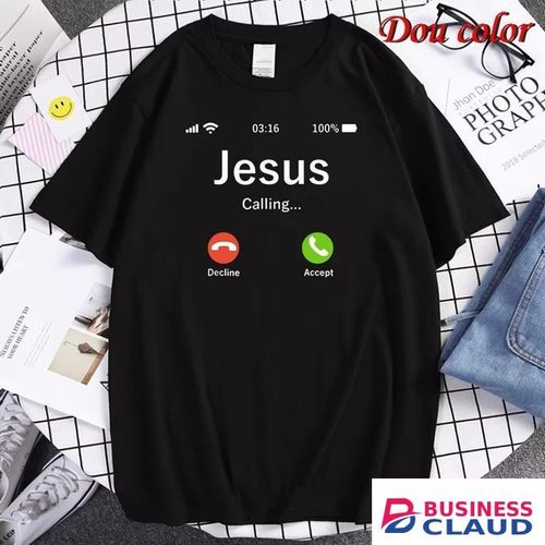 Men's Fashion Thick T-shirt Jesus Calling Style Black-XL