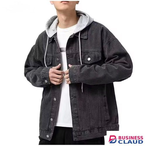 Faded Black Polished Hooded Denim Jackets