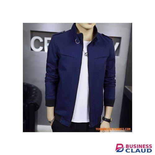 Classy Stand Collar Cadet Blue Bomber Jacket Without T-Shirt