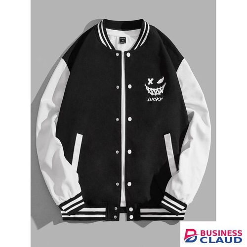 Unisex Black & White Varsity Jacket - “Lucky Smile” Graphic Edition