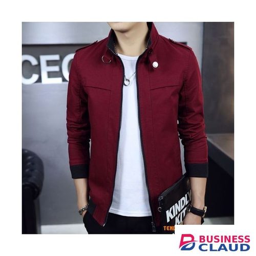 Classy Stand Collar Maroon Bomber Jacket Without T-Shirt