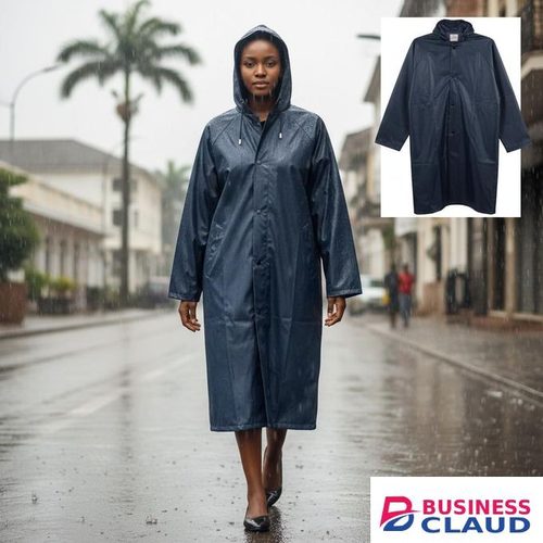 Durable Heavy Duty Waterproof Long Raincoat with Hood - Navy Blue Rain Suit for Men/Women - Durable Rain Gear Nairobi Kenya in Ebony