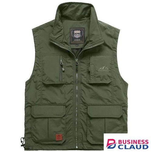 Outdoor Men's Utility Fishing Vest Lightweight Work Safari Travel Cargo Vest with Multi-Pockets -Green