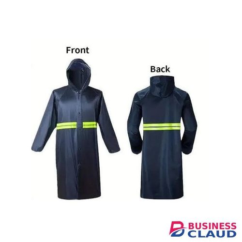 "Unisex Heavy Duty Raincoat – Waterproof, Hooded, Reflective – Navy Blue"